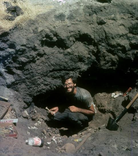 George in the holewe dug while extracting Pleistocene fossils near Taft, CA in August 1983