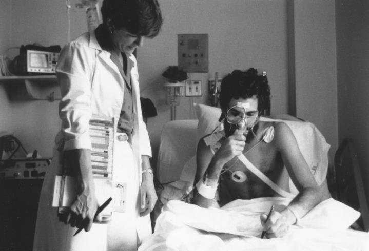 George in Respiratory Intensive Care unit at LDS Hospital in Salt Lake City, August 1983
