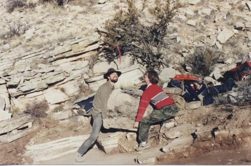 Jon and Hal carefully lifting the 1,800 pound boulder out of the way. In case you are not paying attention – this is just a staged photo.